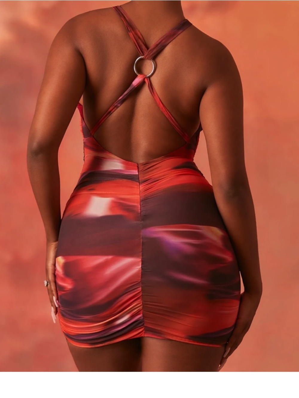OH POLLY Out Of This World Crossover Ruched Mesh Mini Dress - Picture 4 of 10